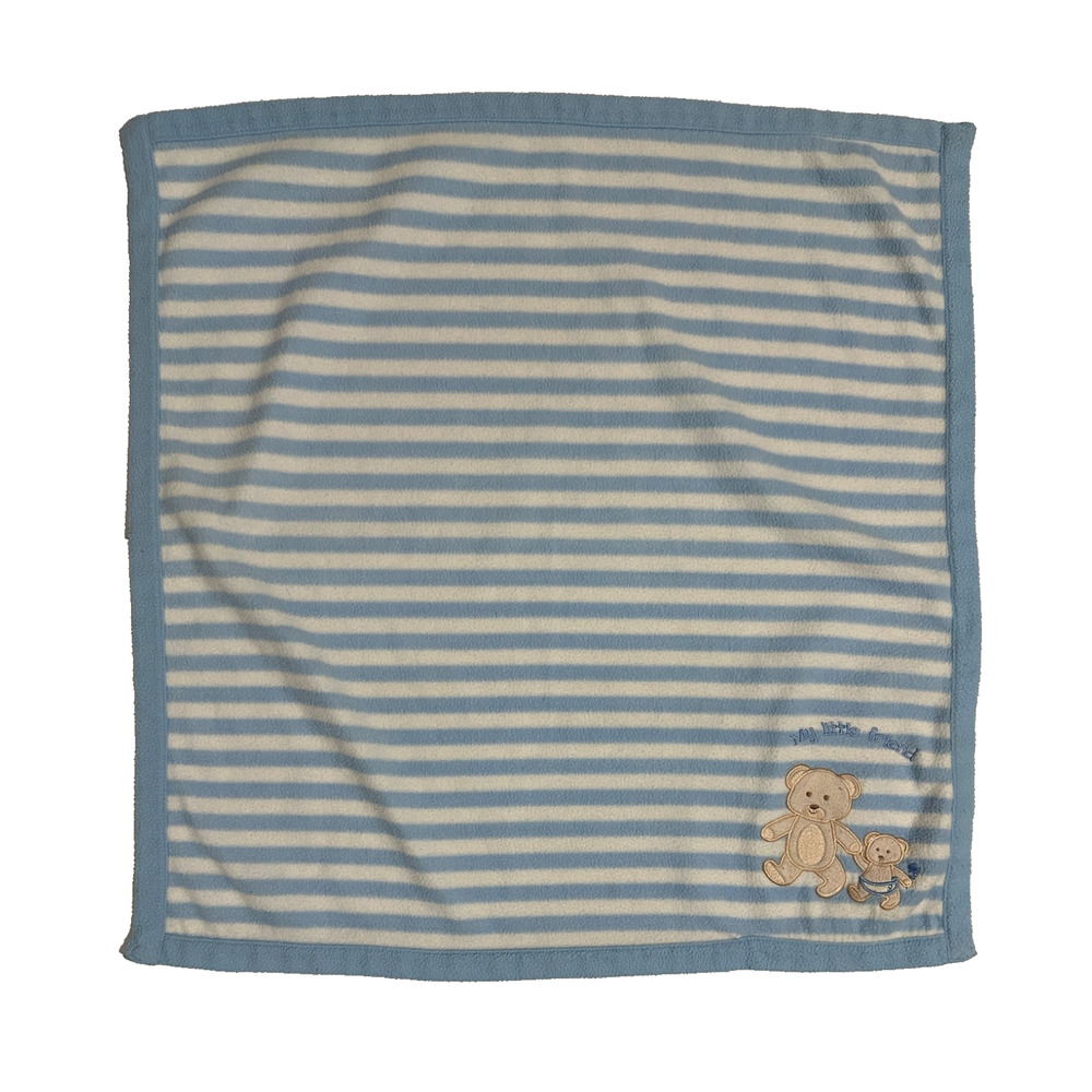 Graco Blue White Stripe Teddy Bear Baby My Little Friend Blanket Lovey Fleece